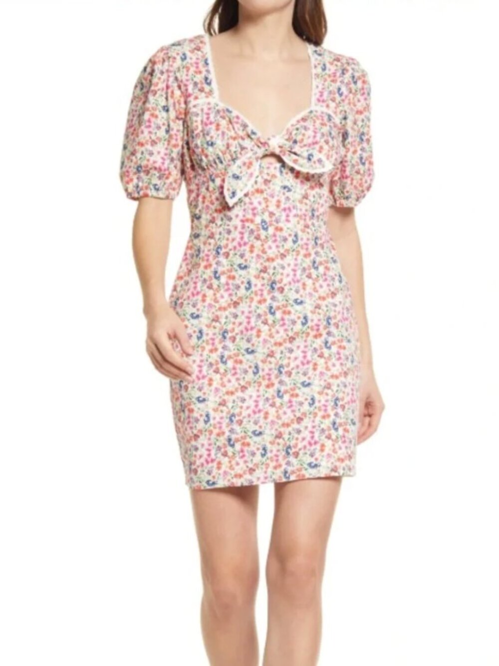 Adelyn Rae | Karina Floral Tie-Front Short Sleeve Mini Dress | Size Large